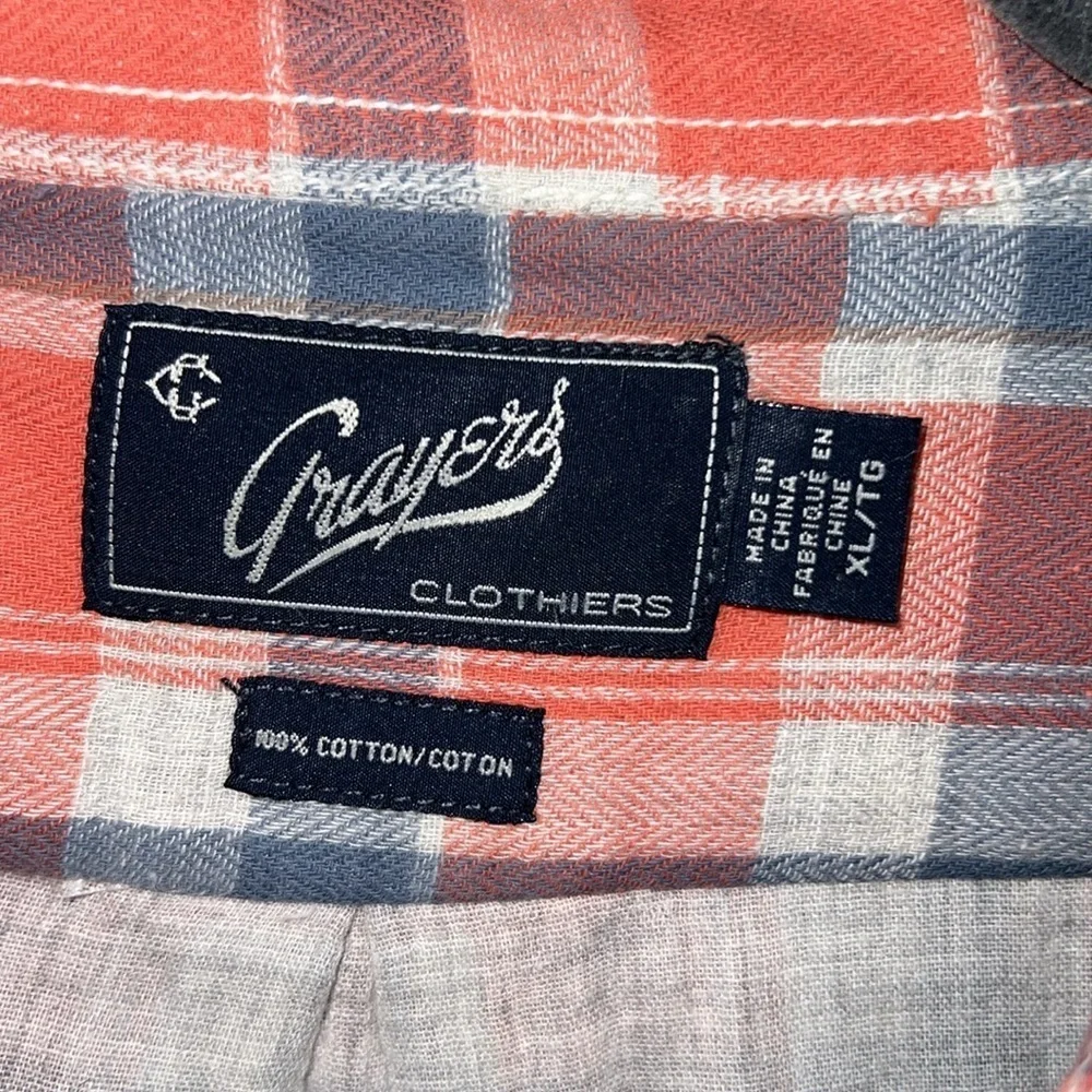 Grayers Cotton Flannel Plaid Lo g Sleeve Button Down Top Size XL
